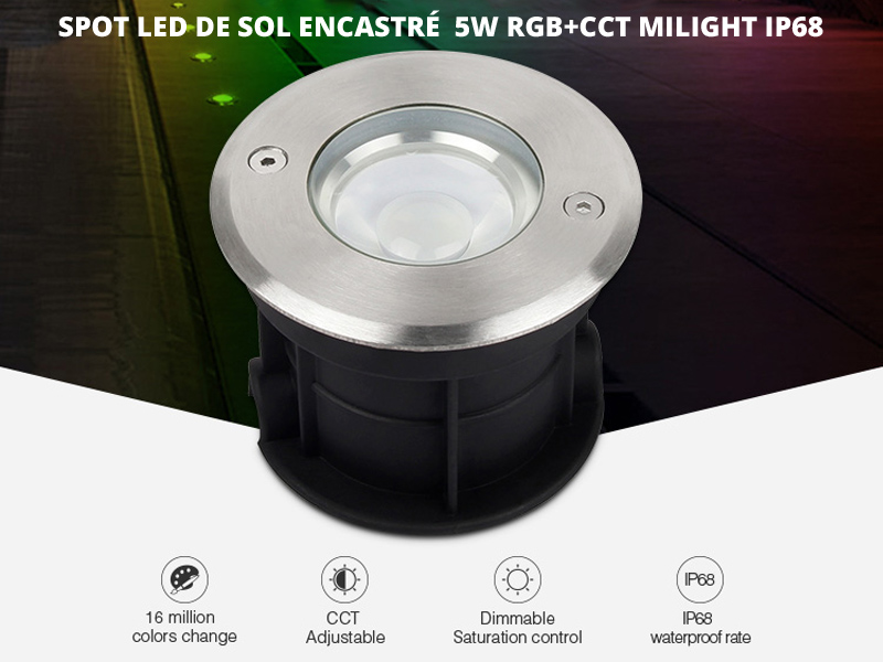 SPOT LED DE SOL ENCASTRÉ 5W RGB+CCT MILIGHT IP68 - CLARTee